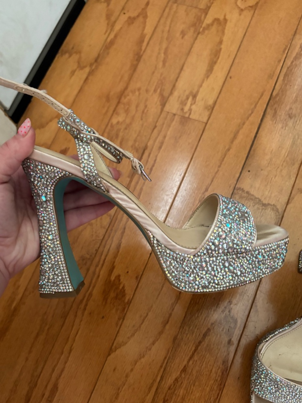 Betsey Johnson iridescent rhinestone heels